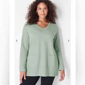J. Jill Women's Small Textured Pitchpocket Knit Tunic Mineral Green Shirt